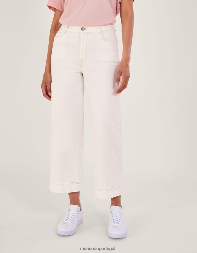 roupas calça jeans cropped de perna larga Monsoon mulheres natural (cru) RPLH8F671