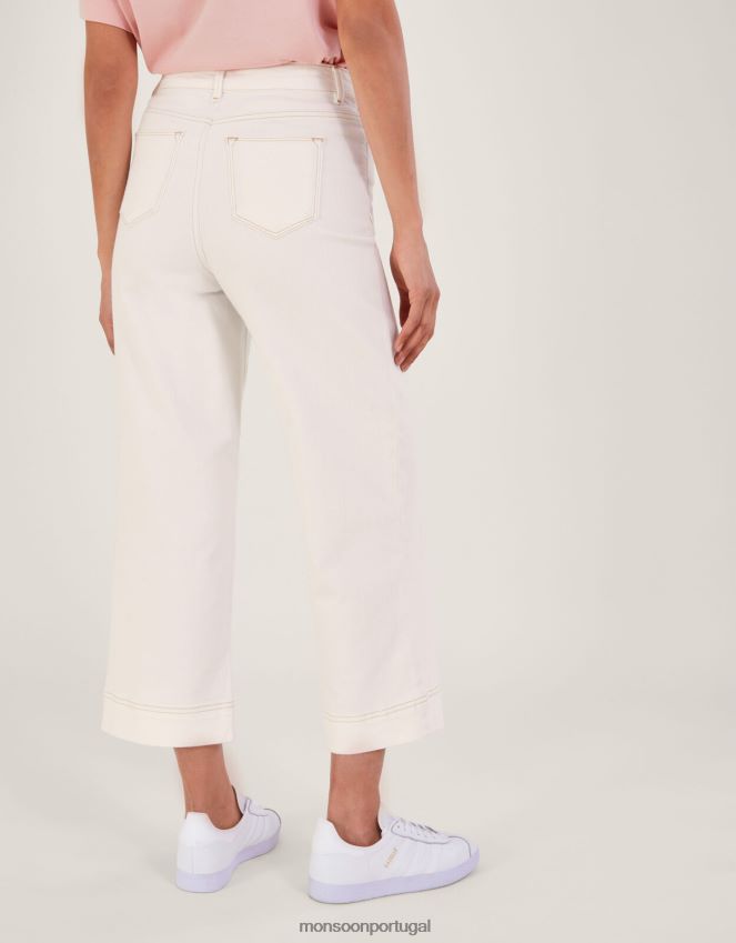 roupas calça jeans cropped de perna larga Monsoon mulheres natural (cru) RPLH8F671