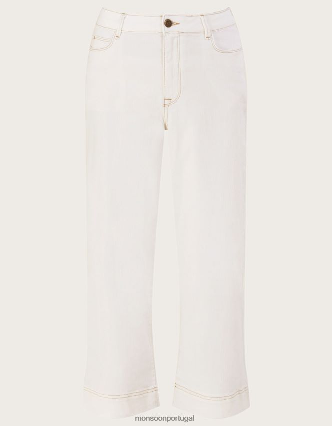 roupas calça jeans cropped de perna larga Monsoon mulheres natural (cru) RPLH8F671