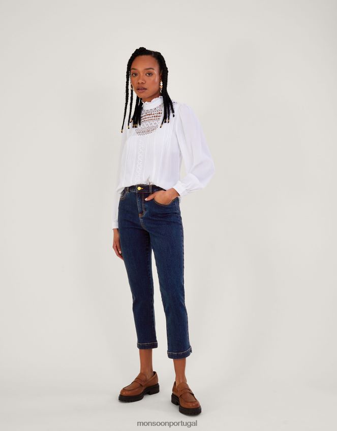 roupas calça jeans cropped safaia com algodão sustentável Monsoon mulheres azul (azul jeans) RPLH8F939