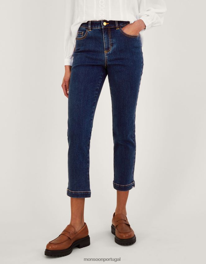 roupas calça jeans cropped safaia com algodão sustentável Monsoon mulheres azul (azul jeans) RPLH8F939