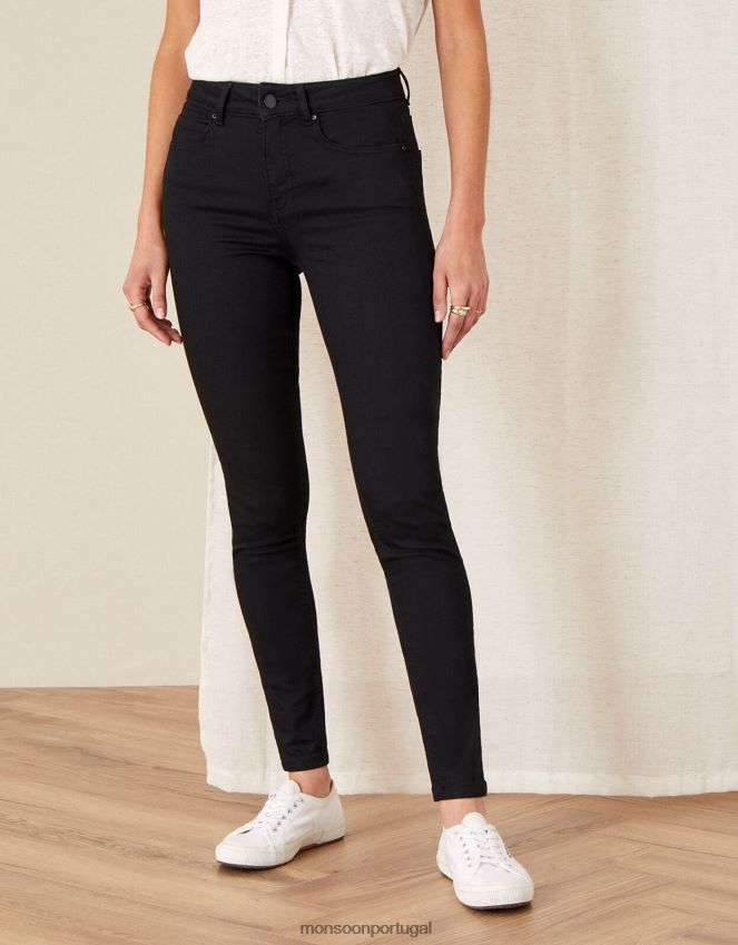 roupas calça jeans curta nadine com algodão orgânico Monsoon mulheres preto RPLH8F1179