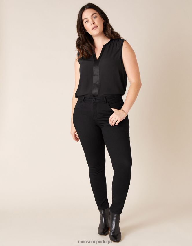 roupas calça jeans curta nadine com algodão orgânico Monsoon mulheres preto RPLH8F1179