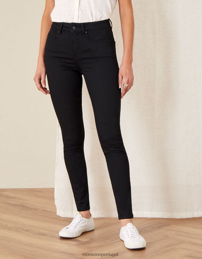 roupas calça jeans nadine de comprimento regular com algodão orgânico Monsoon mulheres preto RPLH8F1176