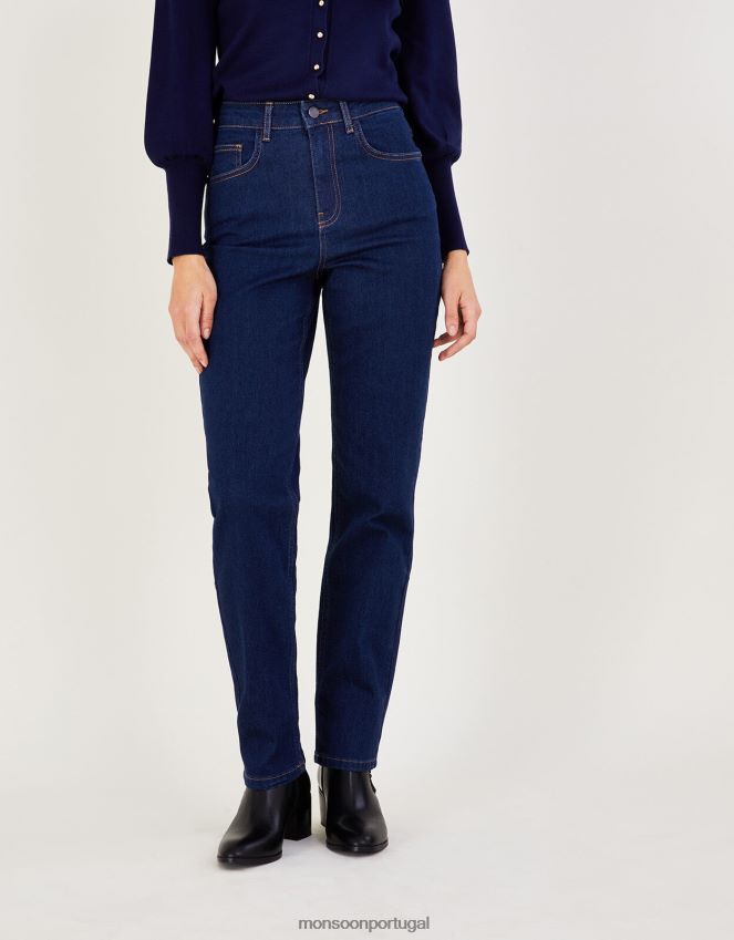 roupas calça jeans reta cintura alta Monsoon mulheres azul (índigo) RPLH8F713