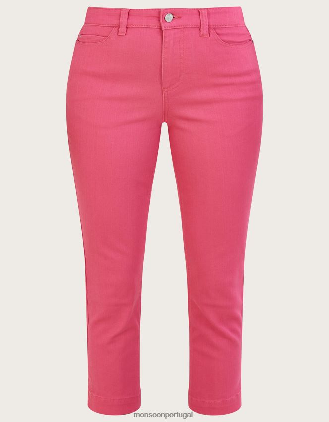 roupas calça jeans skinny idabella crop com algodão sustentável Monsoon mulheres rosa RPLH8F729