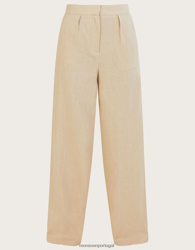 roupas calça jenny em mescla de linho Monsoon mulheres Pedra natural) RPLH8F382