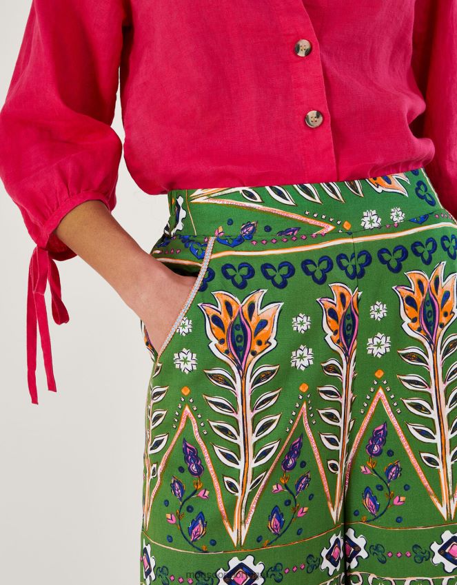 roupas calça larga estampada em lenzing ecovero Monsoon mulheres verde (cáqui) RPLH8F969