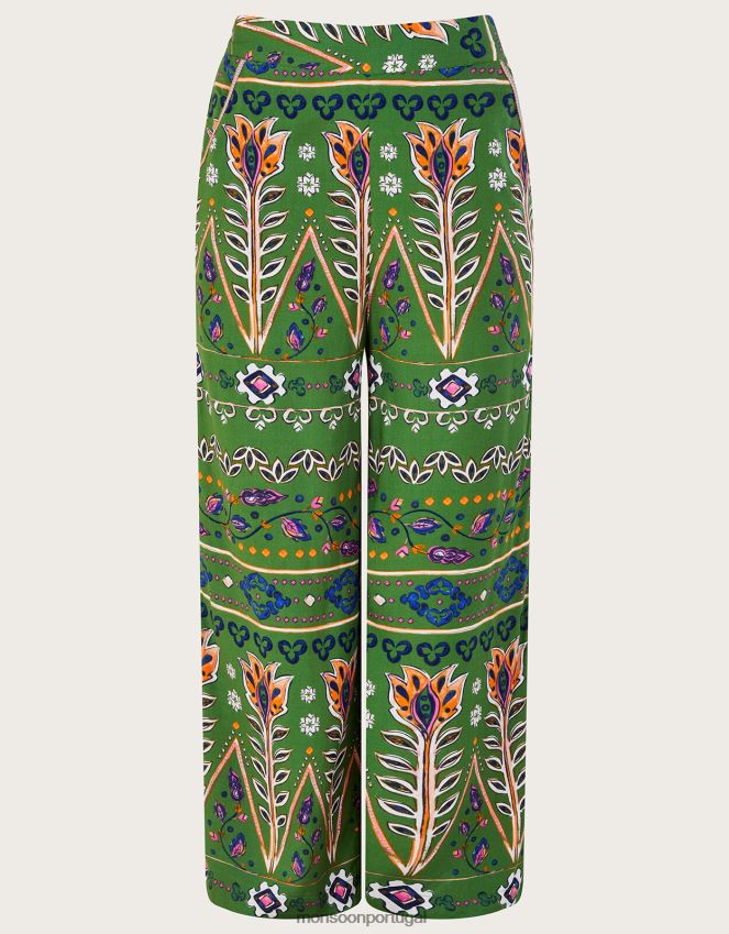 roupas calça larga estampada em lenzing ecovero Monsoon mulheres verde (cáqui) RPLH8F969