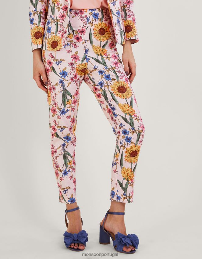 roupas calça leilah com estampa floral e algodão sustentável Monsoon mulheres rosa (blush) RPLH8F935