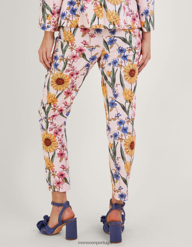 roupas calça leilah com estampa floral e algodão sustentável Monsoon mulheres rosa (blush) RPLH8F935