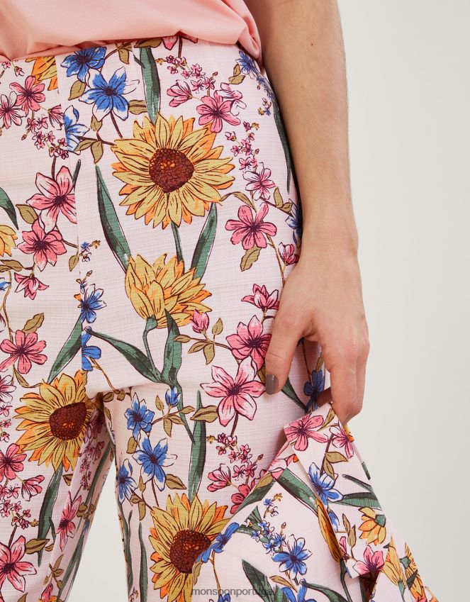 roupas calça leilah com estampa floral e algodão sustentável Monsoon mulheres rosa (blush) RPLH8F935