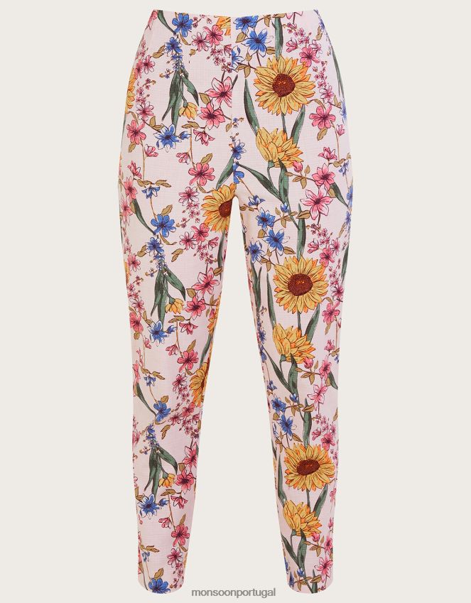 roupas calça leilah com estampa floral e algodão sustentável Monsoon mulheres rosa (blush) RPLH8F935