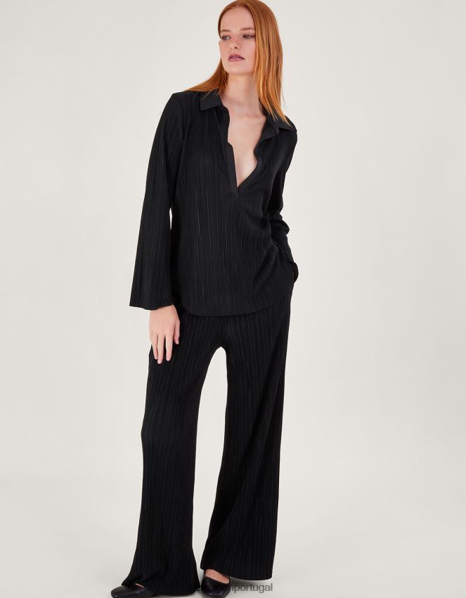 roupas calça peta plissada Monsoon mulheres preto RPLH8F100