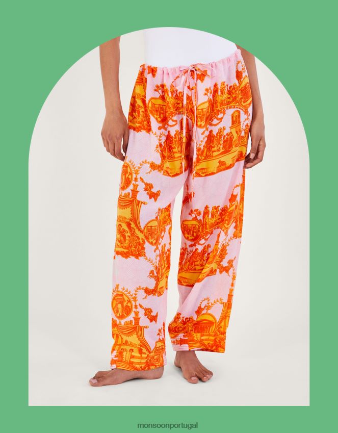 roupas calças com estampa de colunas antigas de cem estrelas Monsoon mulheres laranja RPLH8F254