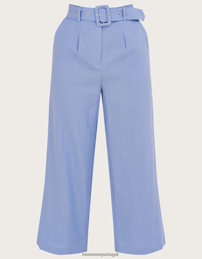 roupas culotes de linho com cinto livia Monsoon mulheres azul RPLH8F911