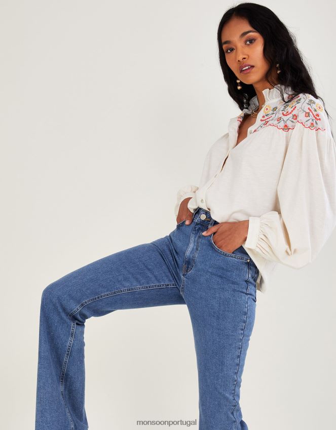 roupas jeans flare com algodão sustentável Monsoon mulheres azul RPLH8F952