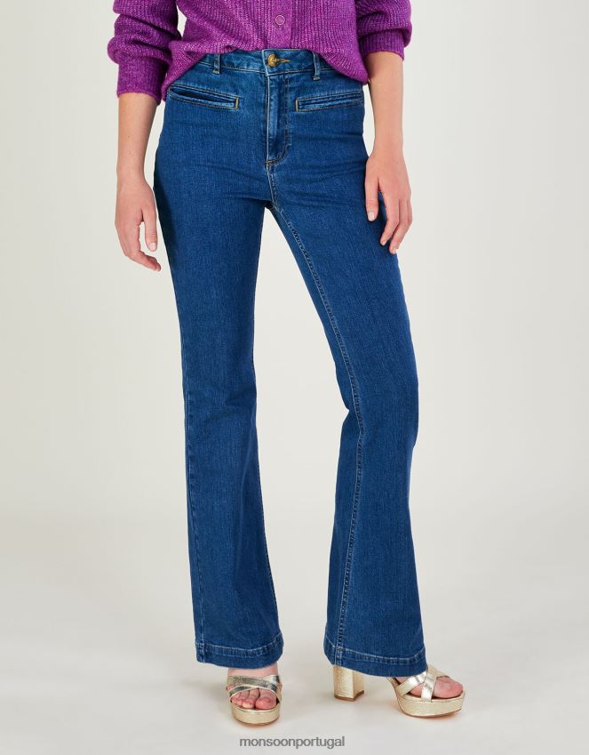 roupas jeans flare com algodão sustentável Monsoon mulheres azul (azul jeans) RPLH8F1029