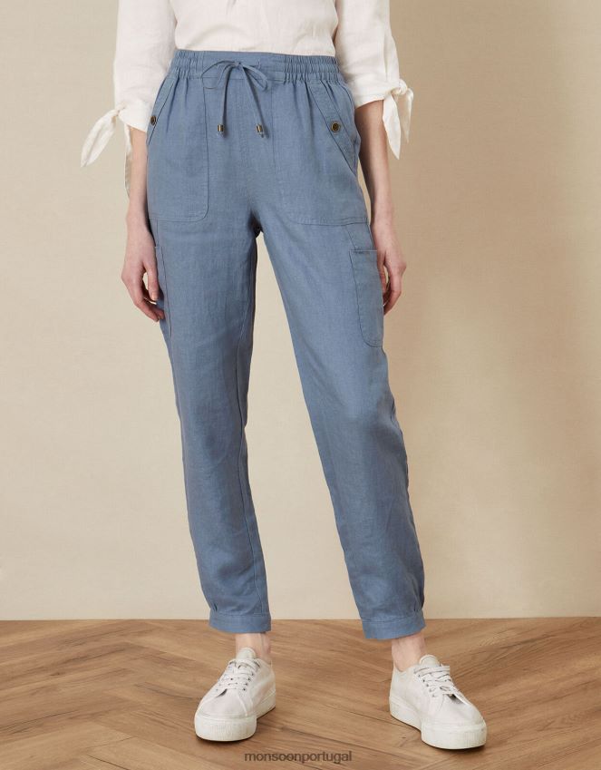 roupas joggers de linho papoula Monsoon mulheres azul RPLH8F1143