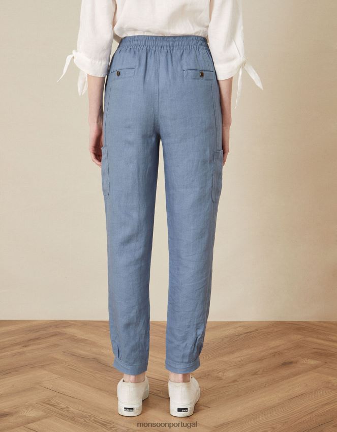 roupas joggers de linho papoula Monsoon mulheres azul RPLH8F1143