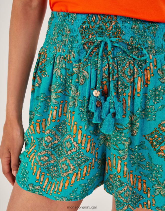 roupas shorts com estampa de azulejo Monsoon mulheres azul (turquesa) RPLH8F557