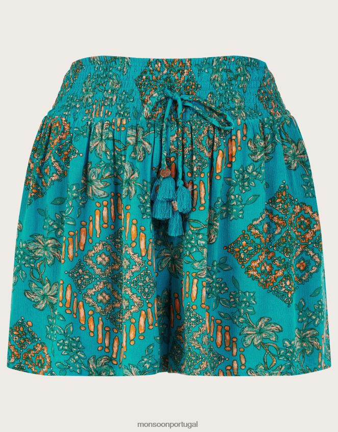 roupas shorts com estampa de azulejo Monsoon mulheres azul (turquesa) RPLH8F557