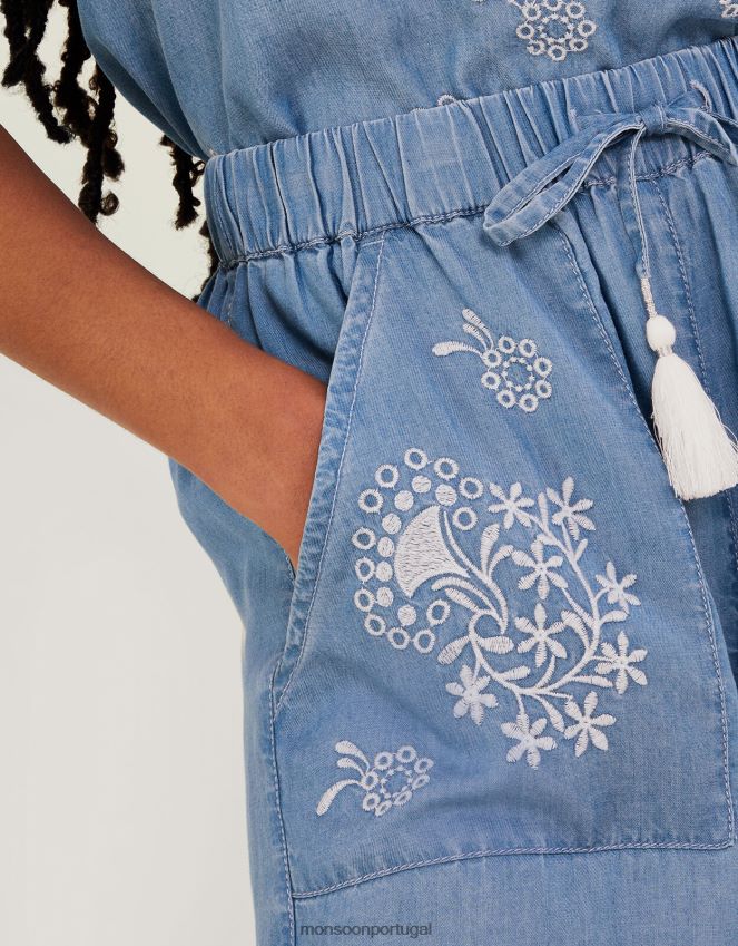 roupas shorts jeans bordados Monsoon mulheres azul (azul jeans) RPLH8F830