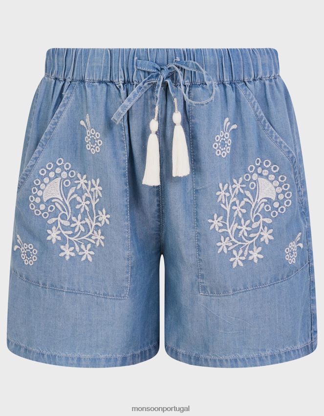 roupas shorts jeans bordados Monsoon mulheres azul (azul jeans) RPLH8F830