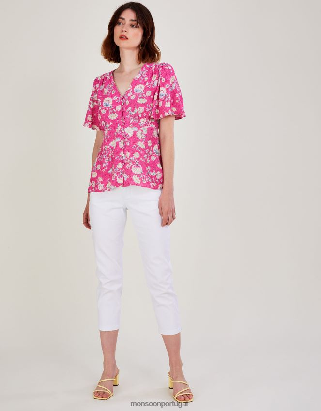 roupas Blusa floral manga anjo Sawyer Monsoon mulheres rosa RPLH8F1070