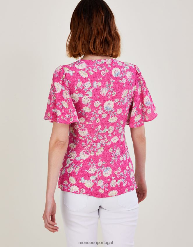 roupas Blusa floral manga anjo Sawyer Monsoon mulheres rosa RPLH8F1070