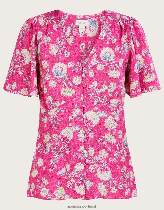 roupas Blusa floral manga anjo Sawyer Monsoon mulheres rosa RPLH8F1070