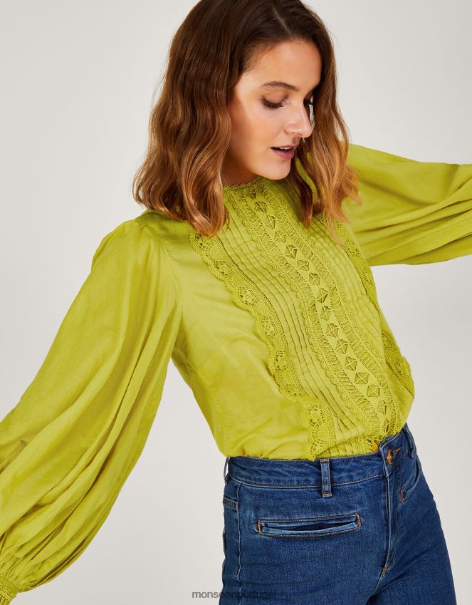 roupas blusa arlo com acabamento em renda Monsoon mulheres ocre amarelo) RPLH8F1090