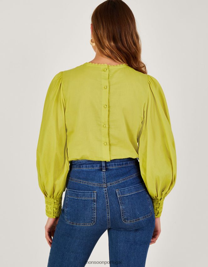 roupas blusa arlo com acabamento em renda Monsoon mulheres ocre amarelo) RPLH8F1090