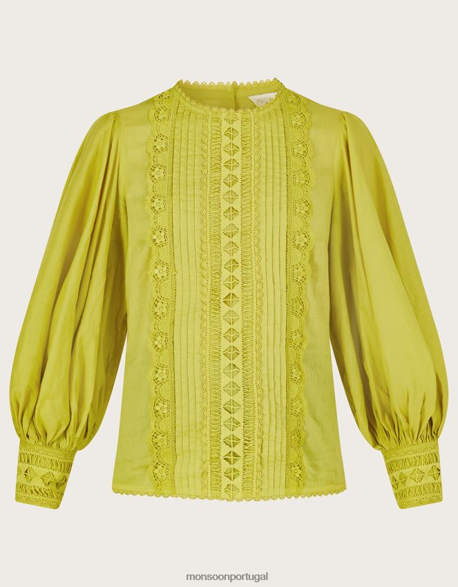 roupas blusa arlo com acabamento em renda Monsoon mulheres ocre amarelo) RPLH8F1090