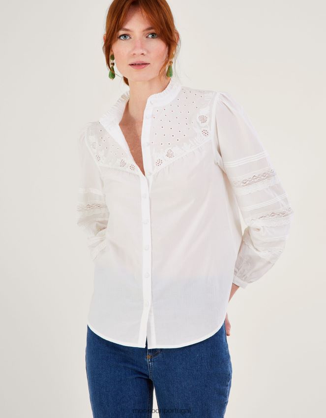roupas blusa bordada broderie pintuck bronwyn Monsoon mulheres branco RPLH8F122