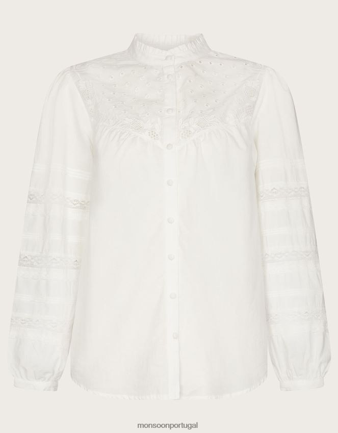 roupas blusa bordada broderie pintuck bronwyn Monsoon mulheres branco RPLH8F122