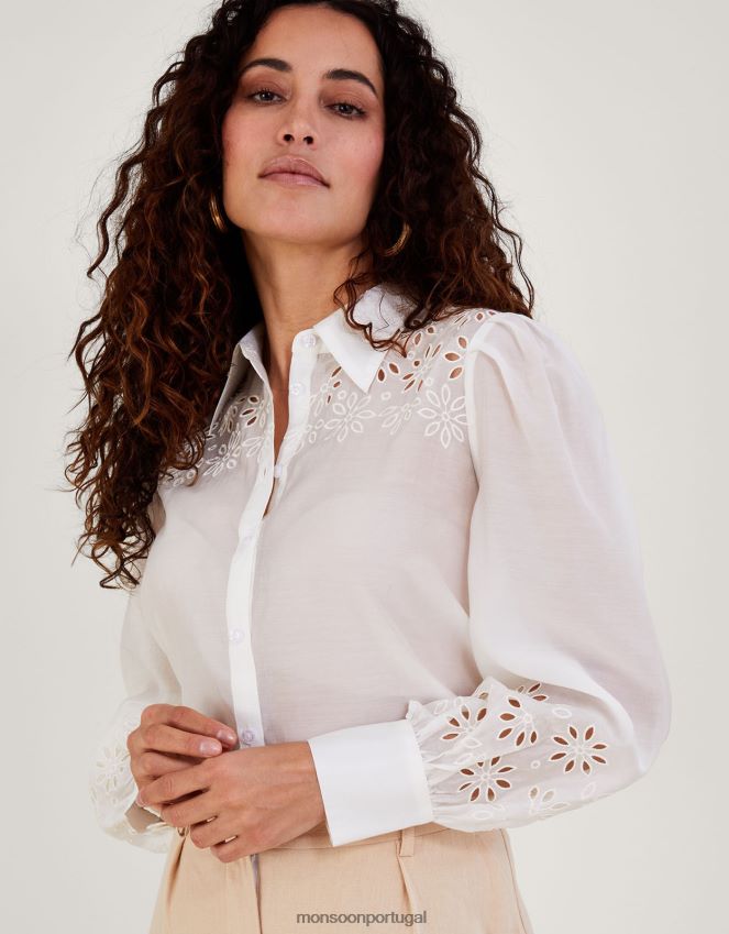 roupas blusa brie com recortes Monsoon mulheres marfim RPLH8F754