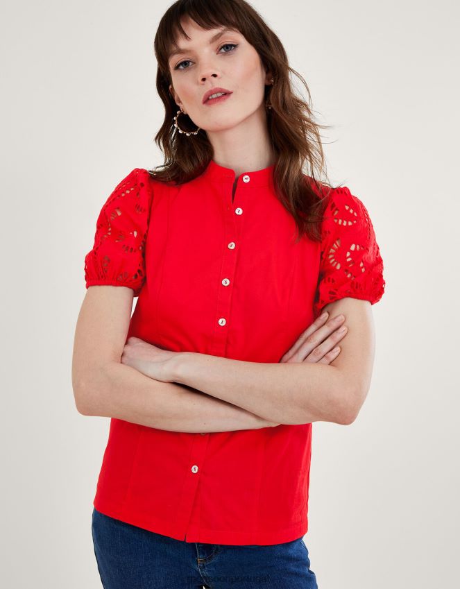 roupas blusa clara com recortes Monsoon mulheres vermelho RPLH8F155