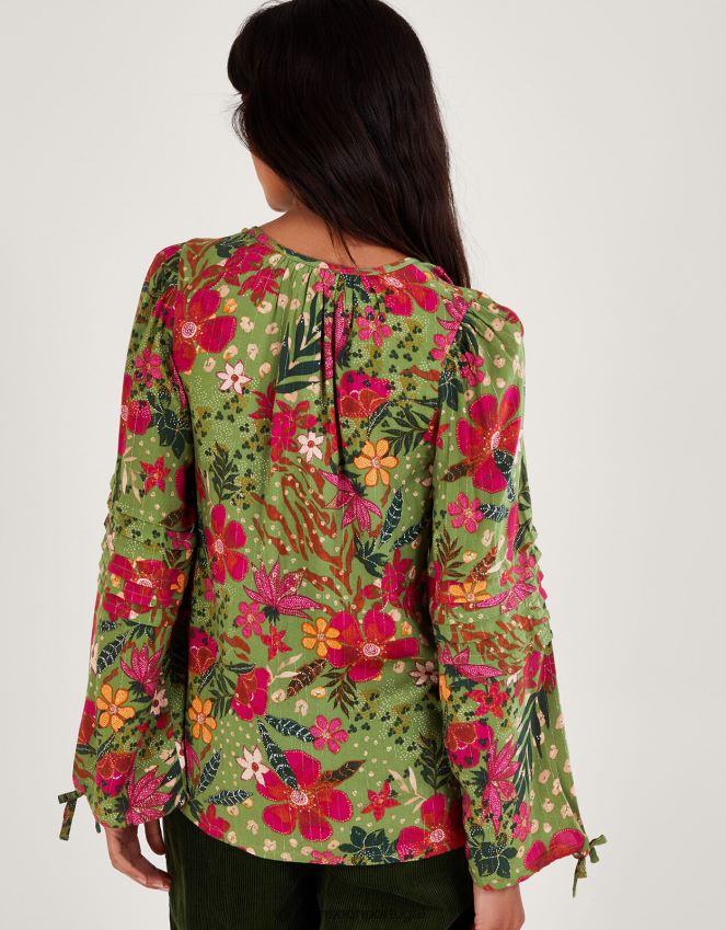 roupas blusa com estampa floral Monsoon mulheres verde RPLH8F82