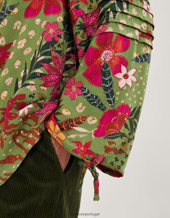 roupas blusa com estampa floral Monsoon mulheres verde RPLH8F82
