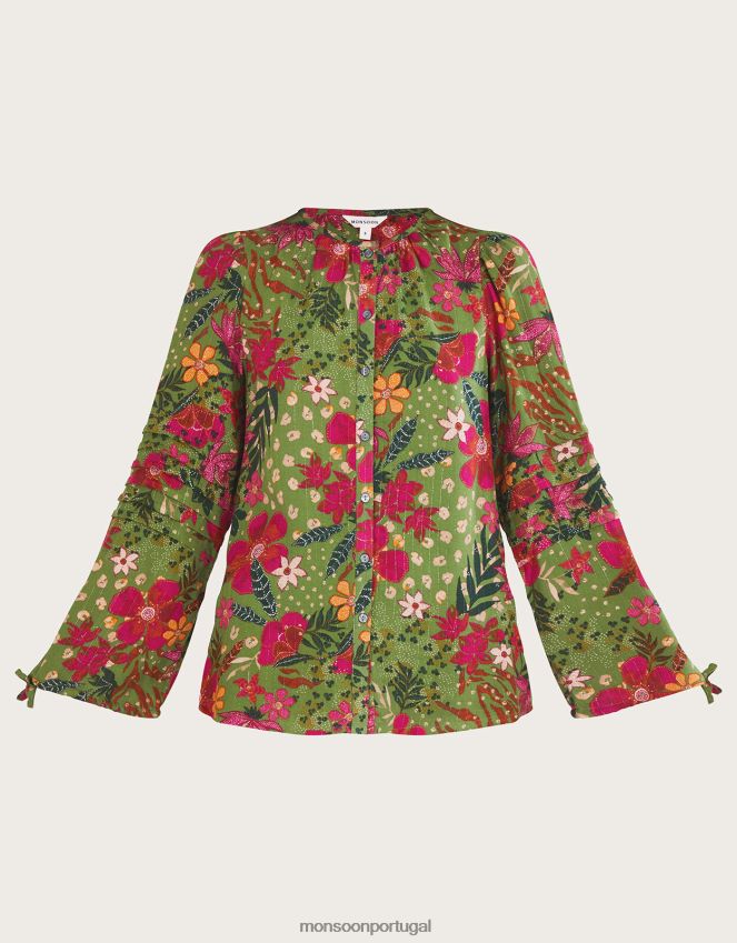 roupas blusa com estampa floral Monsoon mulheres verde RPLH8F82