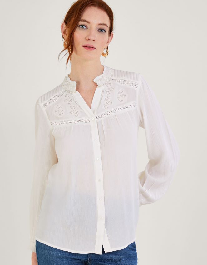 roupas blusa com inserção de renda em lenzing ecovero Monsoon mulheres branco RPLH8F1074