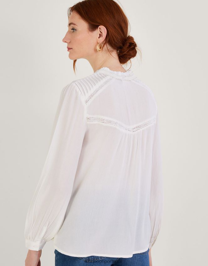 roupas blusa com inserção de renda em lenzing ecovero Monsoon mulheres branco RPLH8F1074