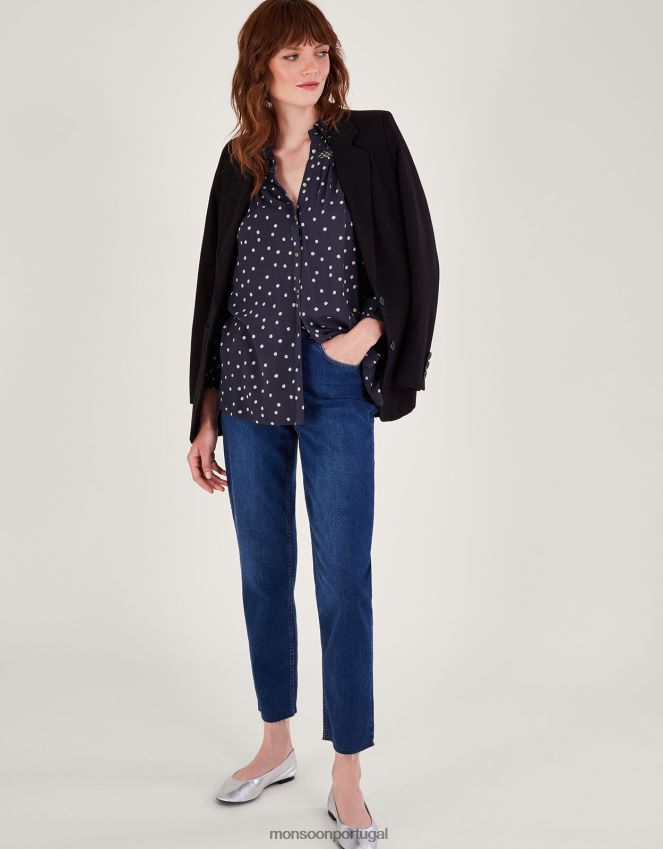 roupas blusa com recortes pontuais Monsoon mulheres azul-marinho) RPLH8F69