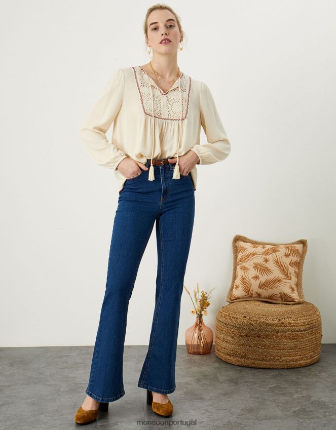 roupas blusa de crochê Monsoon mulheres marfim RPLH8F1136