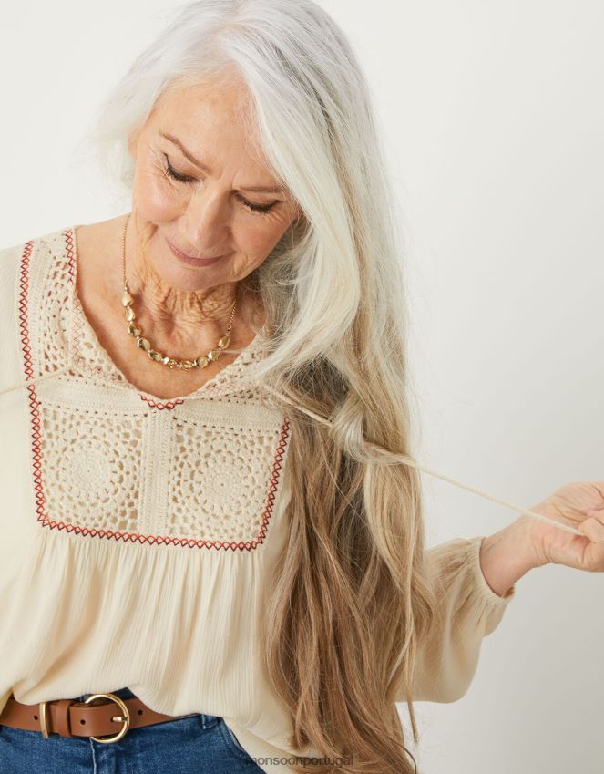 roupas blusa de crochê Monsoon mulheres marfim RPLH8F1136