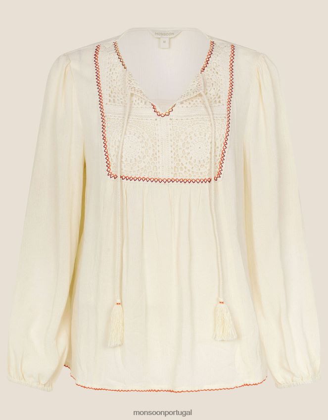 roupas blusa de crochê Monsoon mulheres marfim RPLH8F1136