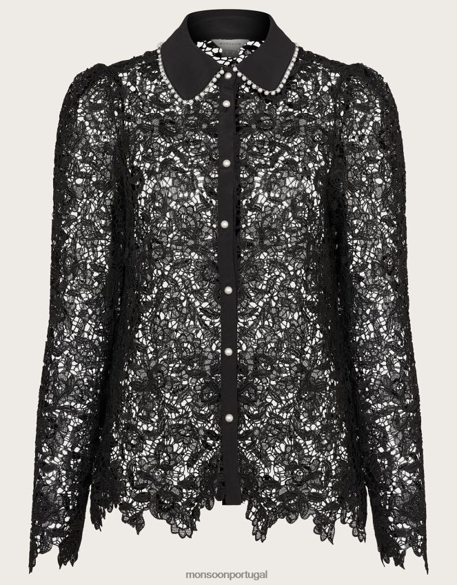 roupas blusa de renda rosa Monsoon mulheres preto RPLH8F31