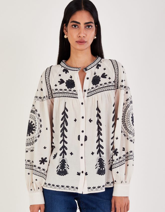 roupas blusa floral Monsoon mulheres marfim RPLH8F43