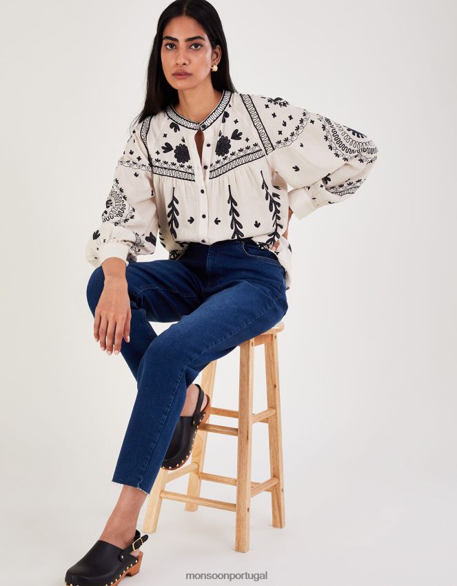 roupas blusa floral Monsoon mulheres marfim RPLH8F43